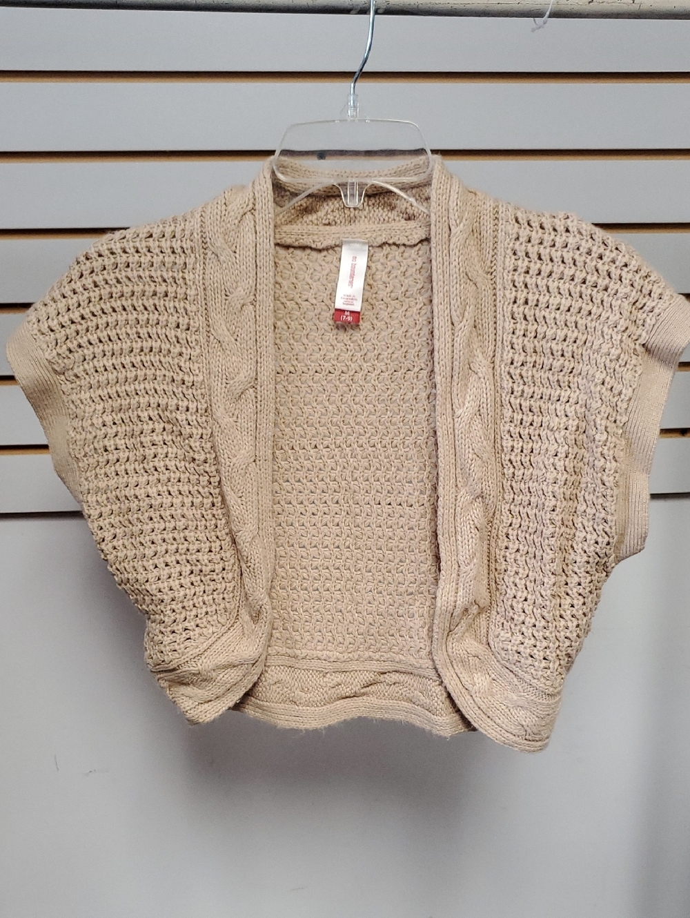 No Boundaries Beige Open-Front Knit Shrug